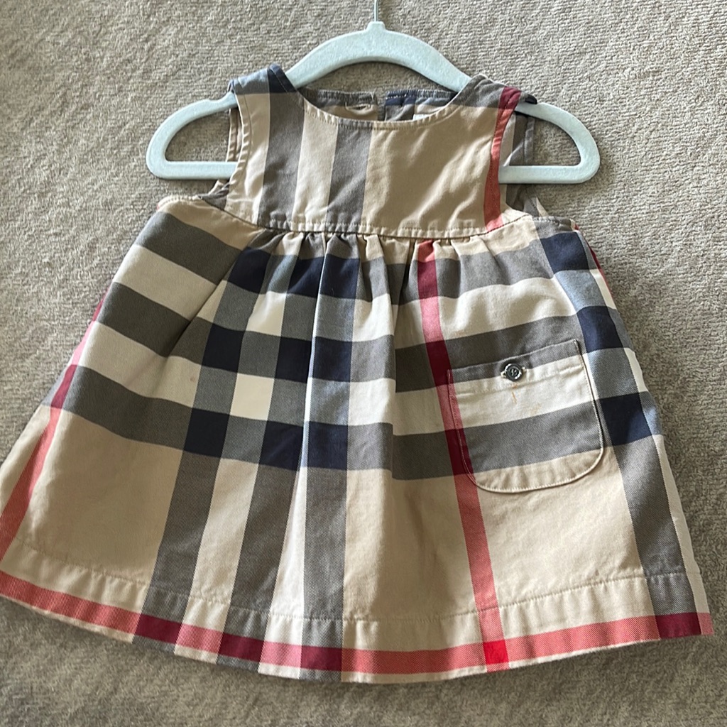 Burberry Kids Dress In Beige, Red, And Black Check